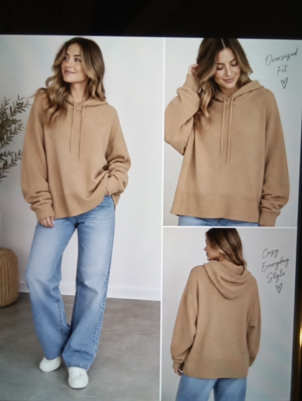 Roots Womens XL Camel Tan Pull Over Hoodie Lenzing Ecovero Viscose Blend